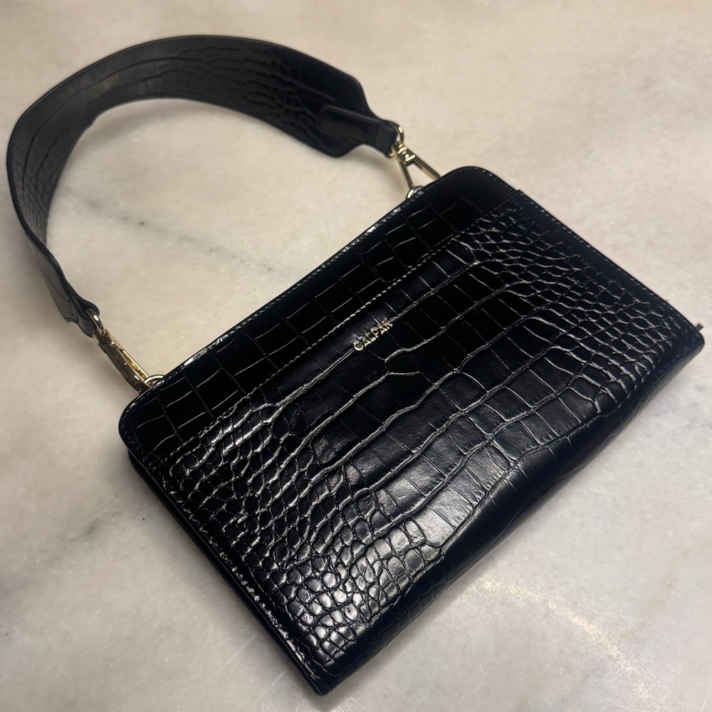 Calpak Black Crocodile Embossed Women's Bag